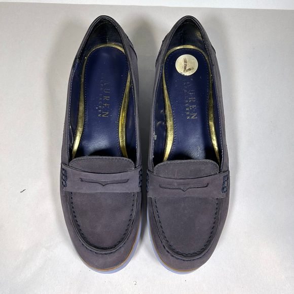 Lauren Ralph Lauren Suede Slip on Loafers Womens 7 Blue - Picture 2 of 9